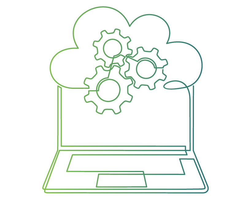 Information for members Home Energy Model - line drawing of laptop with cloud and cogs